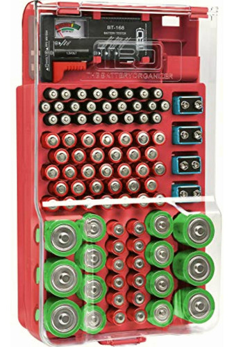 The Battery Organizer Tbo7533 Estuche Con Tapa Transparente Color Rojo