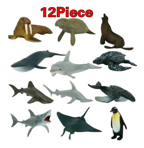 12pcs/set Mini Animales Del Mar Modelo Juguetes Para Niños