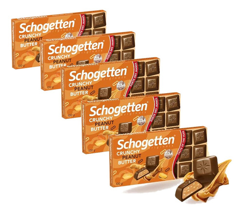 Chocolate Schogetten Crunchy Peanut Butter 100g (5 Tabletes)