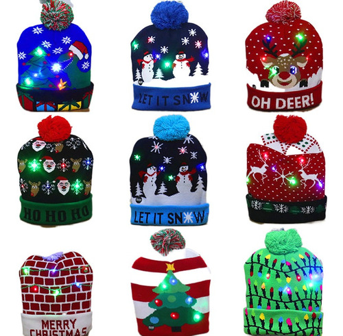 Lote 10 Gorro De Navidad Con Luz Led Regalo Navideño Mayoreo