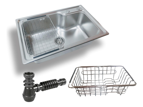 Bacha Cocina De Apoyar 68x45x22 + Canasto Original  Inox 304