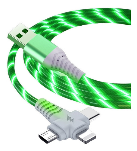 Cable Carga Usb Led Para Apple + Usb-c + Micro Usb