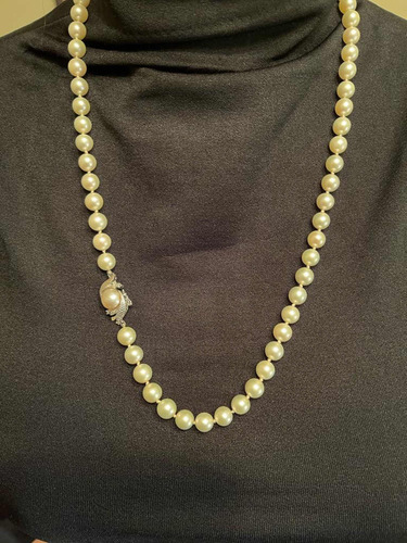 Collar De Perlas Con Broche De Oro Blanco C Brillantes (Usado)