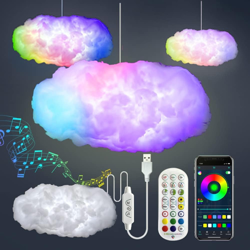 ~? 3d Big Cloud Lightning Light Kit Music Sync Warm White Mu