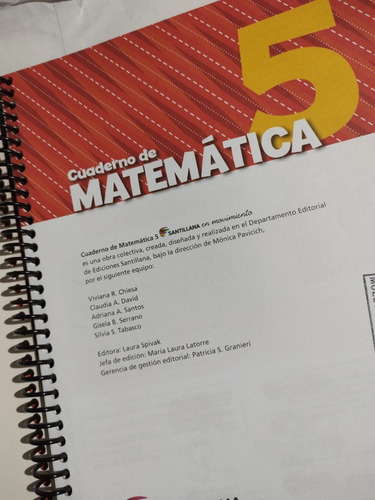 Cuaderno De Matemática 5 Santillana En Movimiento Nuevo (Usado)