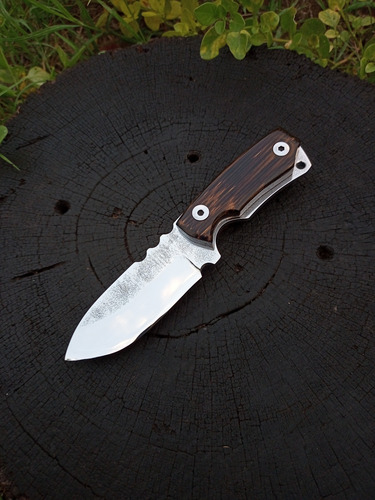 Cuchillo Artesanal Inox Táctico Edc Pequeño Funda De Cuero Gris