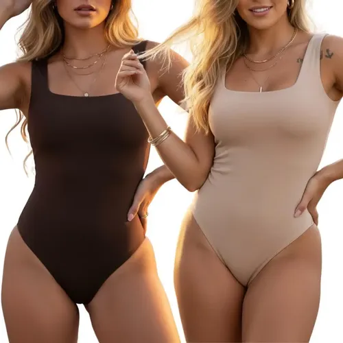 Kit 2 Body Feminino Sem Manga Decote Quadrado Alças Largas