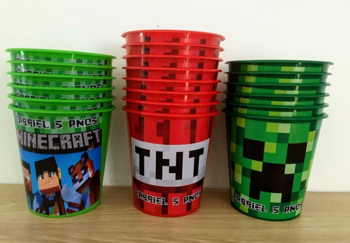 Lembrancinha Minecraft 24 Kits Balde E Copinho Personalizado