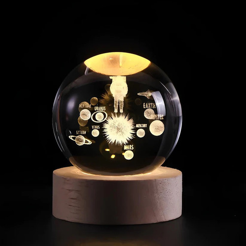 Esfera De Cristal 3d Mini Lámpara Luz Led Para Dormitorio