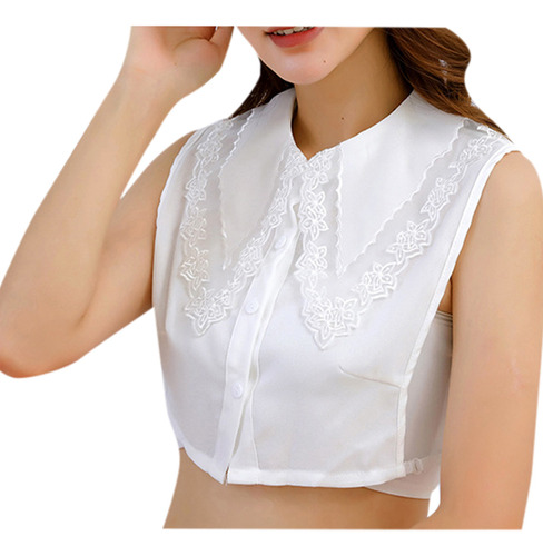 Blusa De Encaje Para Mujer Con Cuello Falso, Desmontable Y C