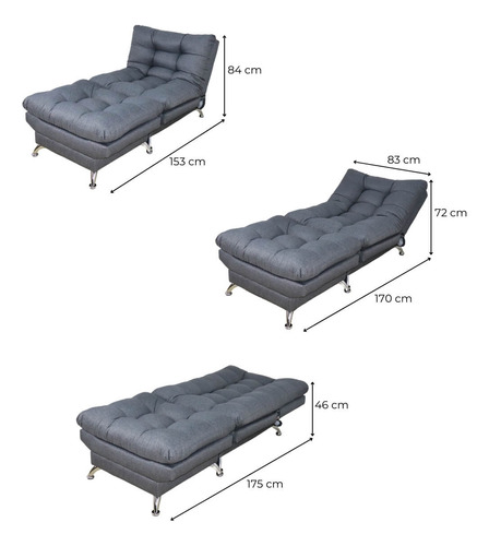 Sillón Con Taburete Futon Individual Sofa Cama Lino Hueso