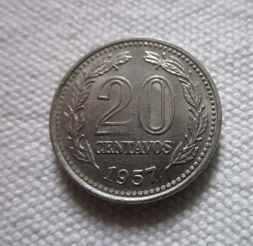 Antigua Moneda Argentina Error Cuño Partido 20 Centavos 1957