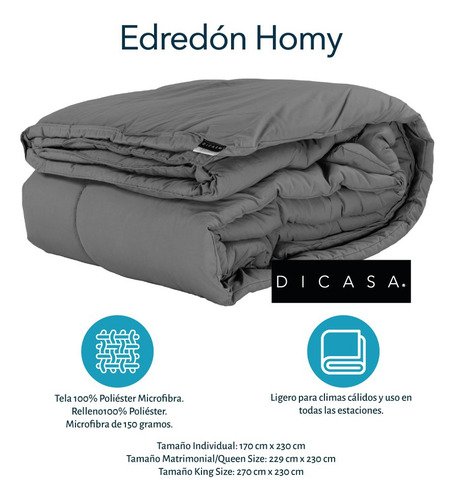 Combo Queen Size Edredon Dicasa Homy + Softy+2 Pack + Ultra Gris / Platino Lisa