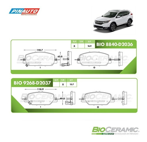 Balatas Del Y Tras Honda Crv 2017-2018-2019 Cerámica 