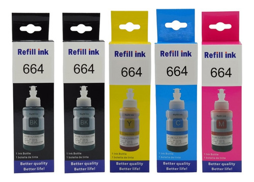 Kit Tinta X 5 Generica Ref 664 Para Ep-son