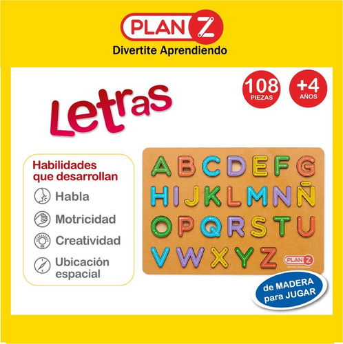 Imagen 2 de 10 de Juego De Encastre Abecedario. Encastre De Madera