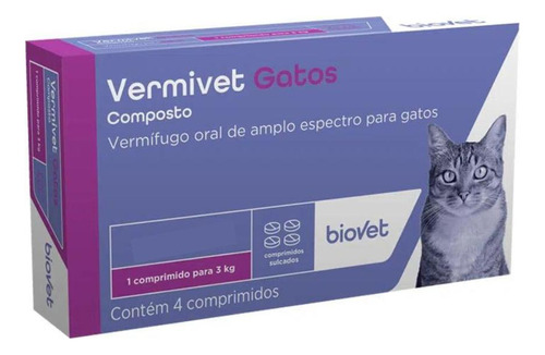 Vermivet Composto Gatos 300mg Com 4 Cp Vermífugo Biovet