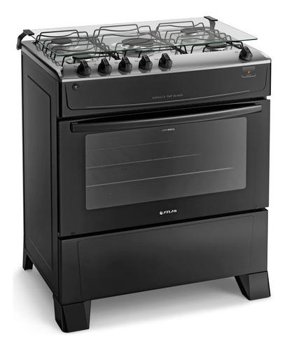 Fogão 5 Bocas Preto A Gás Com Mesa Inox Atlas Mônaco Top Bivolt 110/220V