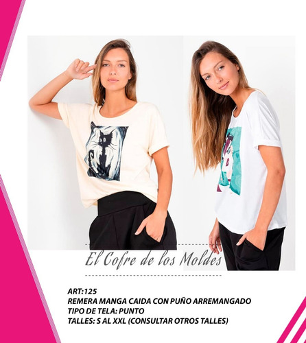 Molde Digital Remera Manga Caida C/puño,pack Talles S Al Xxl