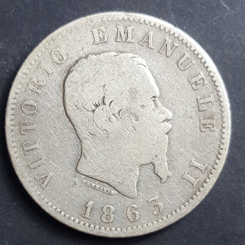 Italia 1 Lira 1863 Vittorio Emanuele En Plata