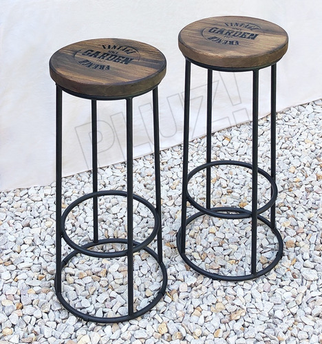 Banqueta Alta Barra - Hierro Madera Industrial Rústica Negra