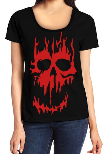 Remeras Calavera Mujer Craneo Rojo Boca Abierta Fantasma