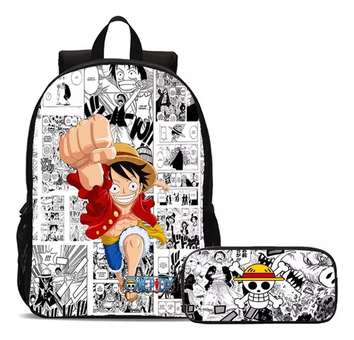 Kit mochila e estojo grande padrão escolar one piece rei dos piratas  personagem luffy desenho anime