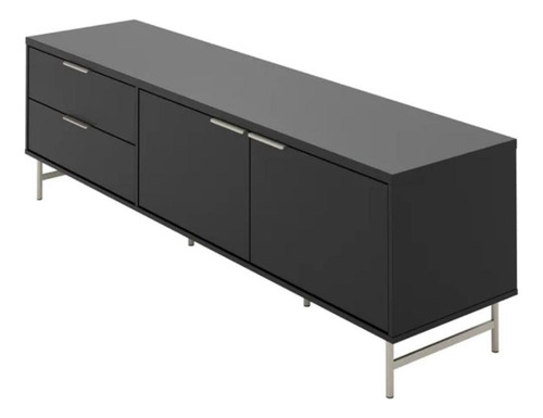 Rack Yves 184 Cm 2 Gavetas E 2 Porta Sala Estar Cômoda Cor Preto Fosco