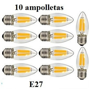 10 Ampolletas Led Vela Filamento 4w E27 Luz Calida