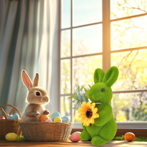 Adorno De Conejo De Pascua Artificial Con Forma De Conejito