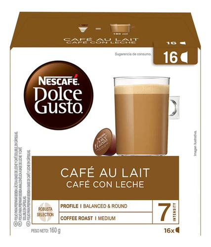 Cápsulas Dolce Gusto Nestlé 1 Caja X 16 Café Con Leche 