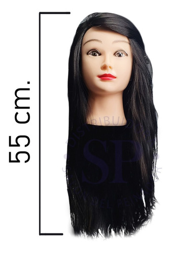 Cabeza Práctica Pelo Natural 70% Peluquería 55cm Super Larga