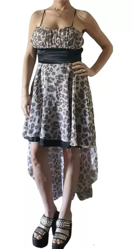 Vestido De Gasa Superpuesta Con Faja / Lazo Animal Print