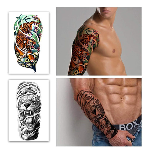 Tatuajes Temporales Impermeables De Brazo Completo, 8 Hojas