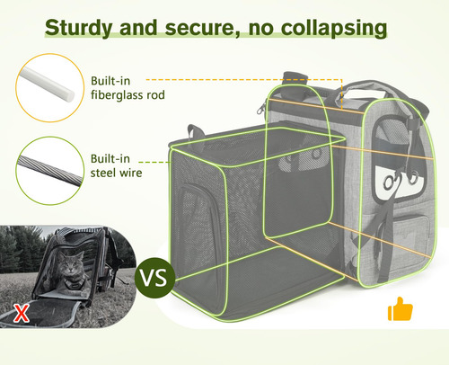 Mochila Extensible Con Malla Transpirable Para Mascotas Hast