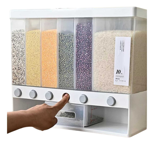 Dispensador De Arroz Menestras Cereales  6 Divisiones Blanco