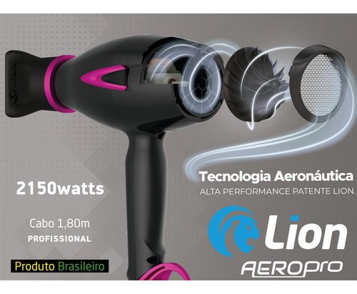 Secador De Cabelo Prof. Aeropro 127v 2150w Lion Cor Fúcsia