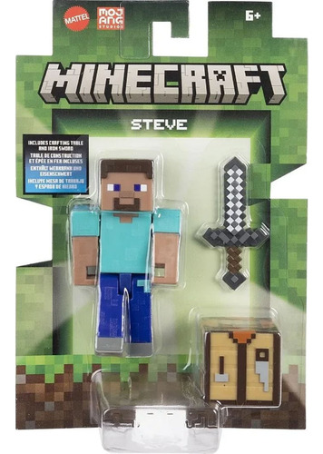 Figura Steve Minecraft 10cm C/ Acessorios - Mattel Gtp08