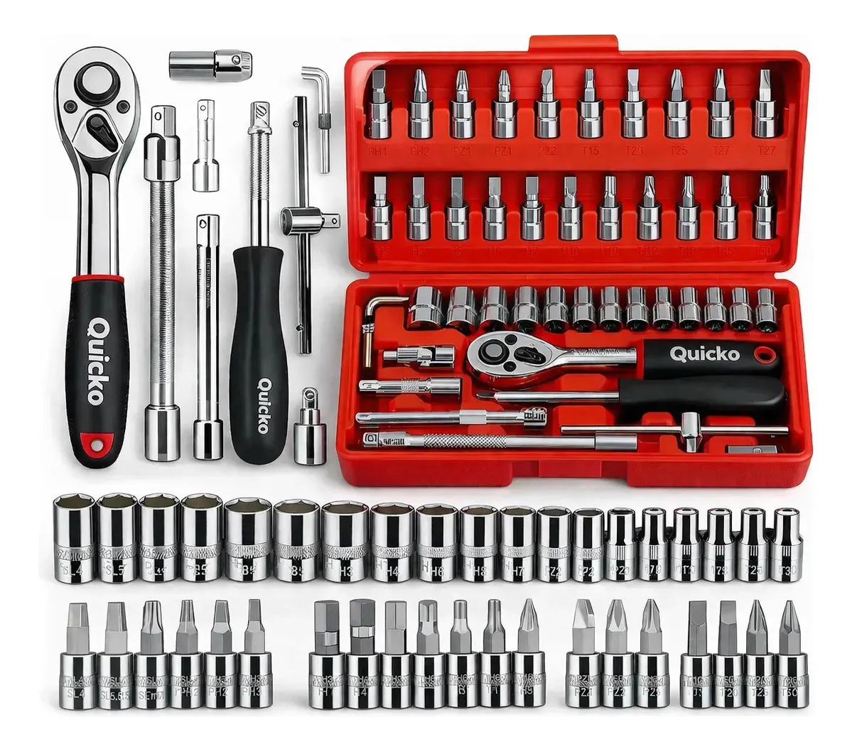 Kit Chaves Ferramentas Jogo Fenda Philips Soqute Allen 46 Peças com Maleta Completa Manual Ideal Mecânico Manutenção Casa Carro Profissional Resistente Portátil Compacto Marca VLX