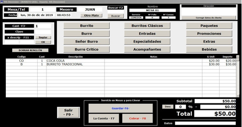 Programa-software Restaurante Venta De Burritos. Muy Eficaz
