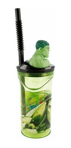 Imagen 3 de 3 de Vaso Con Figura 3d En La Tapa Hulk 360 Ml