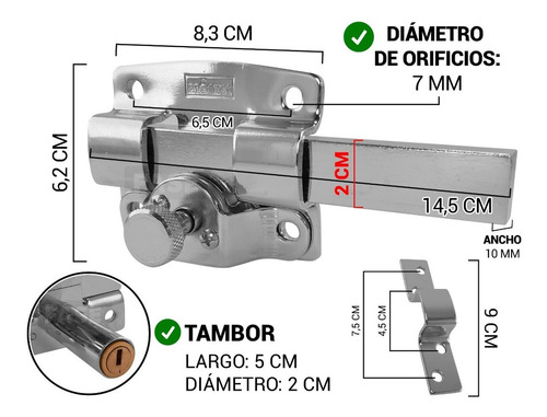 Cerrojo Pasador Llave Computada Puerta Chapa Madera