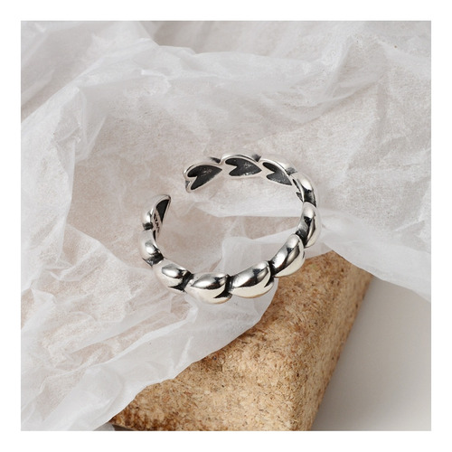 Anillo Ajustable Cadena De Corazones Plata S925 Moda Mujer