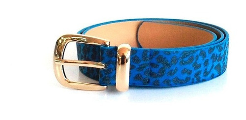 Cinturón Cuero Sintético Azul Animal Print Mujer.