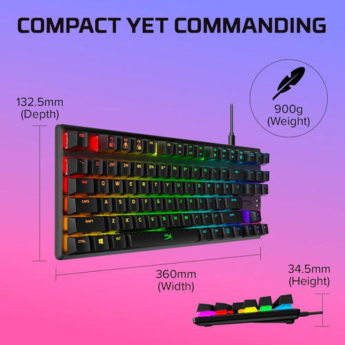 Teclado Mecánico Hyperx Rgb, Tamaño Tkl, Switch Aqua, Negro