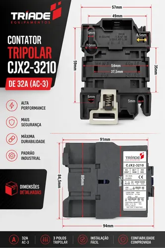 Contator Tripolar 32a Cjx2-3210 3p 24v Ac 50/60 Hz Tríade