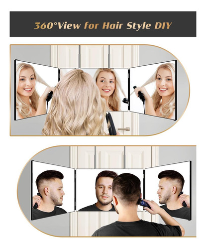 Jusron Espejo De 3 Vías Para Corte De Pelo, Espejo 360 Con