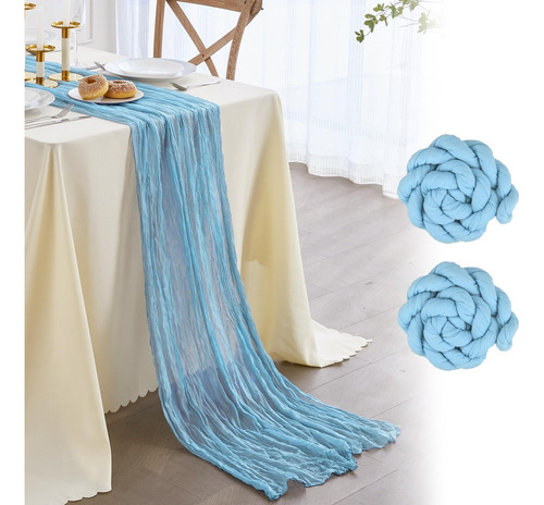 2pzs Caminos De Mesa Gasa Elegante Boho Decoración Boda Color Rosa Chicle Light Blue Mantel Decorativo Decoración de Mesa Decoración de Fiesta Bebé Bautizo Cumpleaños Celebración Estilo Vintage