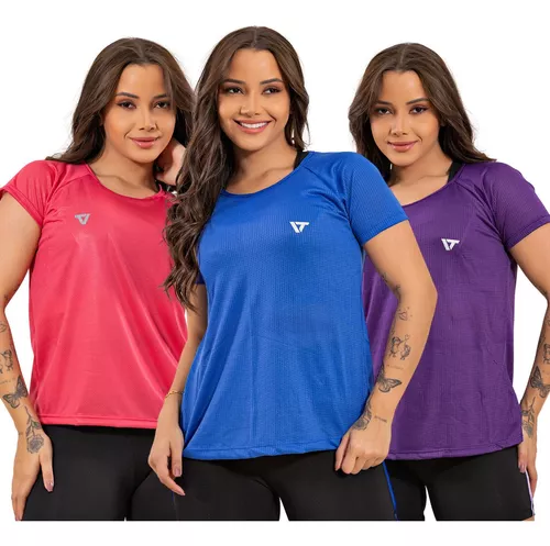 Kit 3 Blusa Academia Feminina DryFit Camisa Fitness Leve e