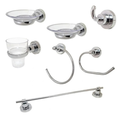 Set Kit Accesorios 6 Piezas Cristal Bronce Cromado Para Baño Facil Instalacion Barral Jabonera Aro Toallero Percha